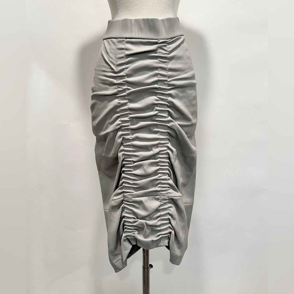 ZERO + MARIA CORNEJO Beige Gray Ruched Stretch Lamb Leather Pencil Skirt US 8